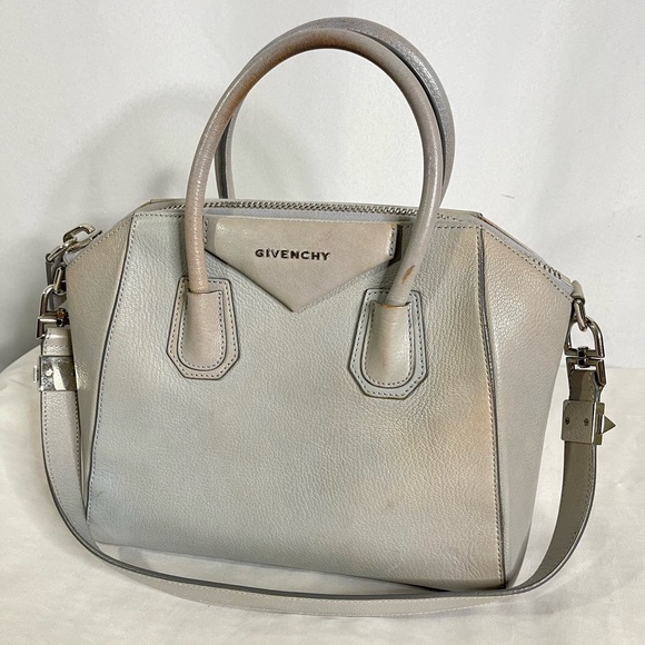 Givenchy | Large 'Antigona' Pearl Gray Leather Satchel Handbag - Picture 1 of 10